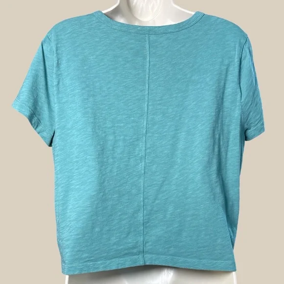J. Crew Women’s Green Girlfriend Tee Chest Pocket  Boxy Cropped 100% Cotton SZ L - Picture 2 of 5